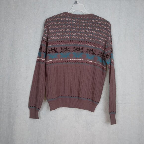 Rob Winter | Vintage Fair Isle Patterned Knit Crewneck Sweater Brown | Size L - Picture 5 of 6